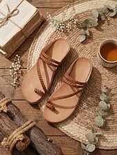 economico Sandali Comodi-Infradito da donna marrone scuro con cinturino intrecciato, comode e imbottite, con suola leggera e flessibile, ideali per vacanze al mare, viaggi in resort, passeggiate quotidiane e abbigliamento