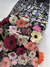 cheap A-Line Evening Dresses-A-Line Floor Length Evening Gown Elegant Vintage Floral 3/4 Length Sleeve Boat Neck Garden Party Wedding Satin Tulle with Embroidered Flower Pleats Embroidery