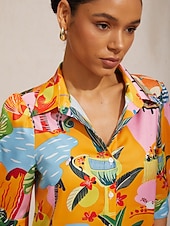 ieftine Tipăriți rochii florale-Rochie tip cămașă din satin mătăsos Summer Escape