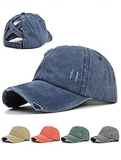 economico Cappelli da donna-Cappellino da baseball da donna in cotone lavato con coda di cavallo, cappello regolabile multicolore per chignon disordinato, cappellino estivo casual per viaggi, attività all'aperto, uso quotidiano