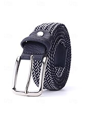 cheap Men's Belts-Men's Elastic Braided Stretch Belt, Woven Polyester Golf Belt, Big &amp; Tall Casual Waist Belt with Flexible Fit, Summer Business Casual Travel Belt, Multiple Colors Extended Sizes