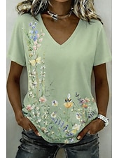economico T-shirt floreale-Pasqua Per donna Maglietta Stampato Grafico Leopardo Elegante Classico Casual Manica Corta Scollo a V Top lunghi Casuale Quotidiano Sportivo Blu Marrone Verde Estate Primavera Autunno Inverno
