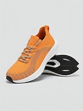 voordelige Dames Hardloopschoenen-Oranje instapschoenen voor dames – ademende gebreide sportschoenen met schokabsorptie &amp;Antislip buitenzool voor hardlopen, wandelen, krachttraining, fitnessoefeningen, reizen en comfort de hele dag