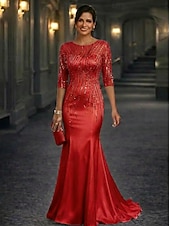 preiswerte Meerjungfrau Abendkleider-Meerjungfrauenschnitt Bodenlang Abendkleid Festliche Kleidung Elegant Glitzern Blumen Halbarm Rundhalsausschnitt Hochzeit Formell Tüll Stretch Satin mit Paillette Perlenbestickt