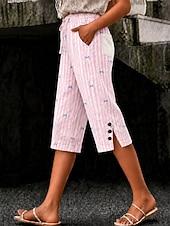  Women's Cotton Linen Shorts Capri Pants Leggings Cropped Pants Vacation Vintage coastal grandma style Capris Mid Waist Floral Graphic Abstract Print Striped Comfort Inelastic Daily Outdoor Street