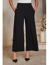 cheap Polished Edit-Women's Straight Pants Ankle Length Mid Waist Elegant Casual Daily Mother Of The Bride with Stretch Fabric Stretchy Pocket Black