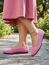 economico Ballerine da donna-Ballerine da donna in maglia a righe rosa con soletta imbottita per il massimo comfort - scarpe da passeggio leggere e traspiranti con punta quadrata, facili da indossare, ideali per il tragitto
