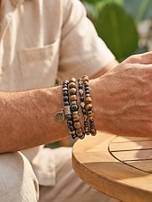 voordelige Heren sieraden-Herenarmbandset met drie lagen tijgeroogsteen, natuurlijke tijgeroogsteen &amp;Legeringskralen, gelaagde vintage herensieraden voor zomervakanties, muziekfestivals en casual dagelijks gebruik.