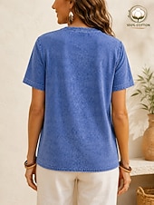  Maglietta Henley da donna Softfade™ in 100% cotone stile vintage - top basic a maniche corte con lavaggio morbido