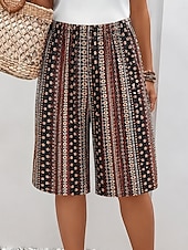 cheap Graphic Shorts-Women's Chinos Shorts Vacation Ethnic Style Casual Knee Length Medium Waist Graphic Geometric Pattern Elastic Waist Print Comfort Inelastic Daily Vacation Street Pink Green Brown Summer Spring Loose