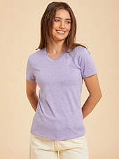  Damen T Shirt Einfarbig Stilvoll Basic Kurzarm V Ausschnitt Normale Oberteile Lässig Sport Wochenende Schwarz Hellgrün Rosa Purpur Grau Sommer Frühling