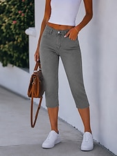 baratos jeans-Mulheres Jeans Ganga Calças Capri Calças finas Moda Capris Cintura Alta Conforto Com Stretch Férias Formal Preto Azul Claro Cinzento Verão Primavera Fino