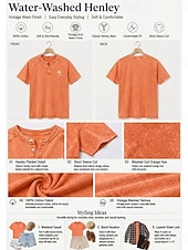  SoftFade™ Women's Vintage 100% Cotton Henley Shirt - Soft Washed Short Sleeve Basic Tops