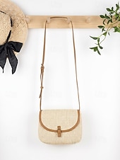 ieftine Genți de călătorie pentru vacanță-Geantă crossbody boemă pentru femei din paie, geantă de umăr țesută de vară cu curea de umăr reglabilă în culorile fildeș și kaki, geantă ușoară pentru vacanță, călătorii, brunch și purtare zilnică