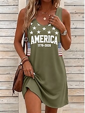 economico Abiti Giorno dell’Indipendenza-Giorno dell'Indipendenza Americana Per donna Mini Abito Abito a trapezio Abito Estivo Abito a spalle scoperte Vacanza Casual Quotidiano Vestibilità comoda Grafico Bandiera Senza Maniche Collo a U Blu