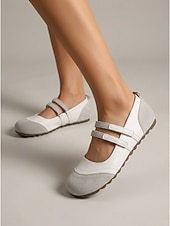 cheap Women's Flats-Women's Comfortable Round Toe Mary Jane Flats - Suede Patchwork Walking Shoes with Double Straps for Casual Daily Wear &amp; Office Work