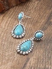 cheap Women's Earring-Women's Boho Teardrop Turquoise Earrings, Vintage Alloy Drop Earrings, Western Southwestern Statement Jewelry, Summer Fashion Gift for Her