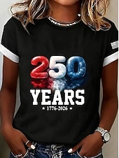  American Independence Day Women's T Shirt Print Graphic Flag Letter Vintage Fashion Stylish Short Sleeve Crew Neck Round Neck Regular Tops Casual Daily Weekend White-Blue Black White Summer Spring