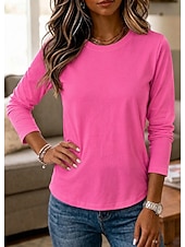  Per donna 100% cotone Maglietta Tinta unica Classico Casual Manica Lunga Girocollo Top Regolari Casuale Quotidiano Blu Bianco Nero Rosa Grigio chiaro Inverno Primavera, Autunno, Inverno, Estate