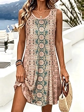 ieftine Rochii florale-Pentru femei Rochie Mini Rochie de Vară Rochie A line Rochie de vară Vacanță Casual Boho Plajă Petrecere Nuntă Fit regulat Floral Grafic Fără manșon Stil Nautic Albastru piscină Trifoi Kaki Var