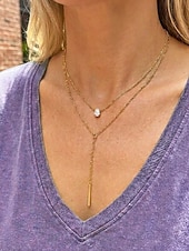 cheap Women's Necklace-Women's Gold Silver Double Layer Bar Pendant Necklace, Minimalist Alloy Layered Chain Jewelry for Women, Elegant Everyday Necklace for Vacation, Work, Party and Gift