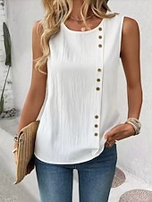  Mujer Blusa Camisa sin mangas Plano Bohemia Sin Mangas Cuello Barco Tops regulares Casual Blanco Verano Primavera