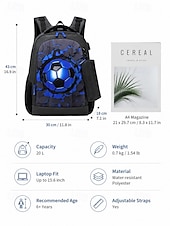 abordables Sacs à dos pour Enfants et Adolescents-Ensemble sac à dos de football pour garçon, sac d'école imperméable en polyester avec trousse, grand sac à dos à compartiments multiples, imprimé football bleu et noir pour l'école, les voyages, le