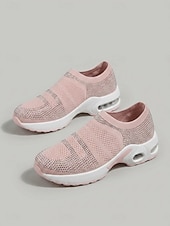 ieftine Adidași de Damă-Teniși sport slip-on pentru femei, tricotați cu strasuri mov – pantofi sport respirabili cu pernă de aer și talpă ușoară care absoarbe șocurile, pentru călătorii, fitness și confort de zi cu zi