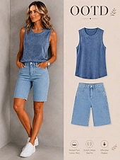  Per donna Jeans Shorts Pantaloncini Burmuda Moda Lunghezza al ginocchio Vita Alta Classico Comodità Vacanza Formale Blu chiaro Grigio Estate Primavera Vestibilità regolare