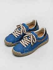 cheap Women's Sneakers-Women's Yellow Handcrafted Retro Casual Sneakers – Embroidery Lace-up Walking Shoes with Non-slip Sole for Travel, Outdoor Walking &amp; Everyday Wear