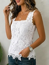  Women's Lace Tops Lace Patchwork Elegant Sleeveless Square Neck Regular Tops Casual Blue Black White Pink Red Summer