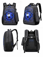 abordables Sacs à dos pour Enfants et Adolescents-Ensemble sac à dos de football pour garçon, sac d'école imperméable en polyester avec trousse, grand sac à dos à compartiments multiples, imprimé football bleu et noir pour l'école, les voyages, le