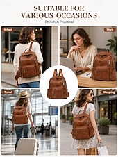 economico Zaini alla moda-Zaino da donna vintage in pelle, borsa da viaggio antifurto di grande capacità con molteplici tasche per università, lavoro, shopping e spostamenti quotidiani