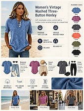 economico Bluse Semplici-softfade™ maglietta henley da donna 100% cotone stile vintage alla moda elegante maniche corte top lunghi casual spiaggia blu rosa grigio estate primavera
