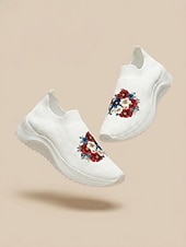  Pantofi sport fără mâneci pentru femei, albi, cu imprimeu floral – pantofi sport respirabili, confortabili, tricotați, cu absorbție ușoară a șocurilor și suport pe tot parcursul zilei, pentru