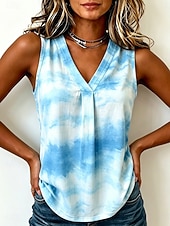  Per donna Canotta Grafico Tinta a nodi Gradiente di Colore Elegante Vintage Casual Senza Maniche Scollo a V Top Regolari Casuale Quotidiano Blu Viola Verde Estate Primavera