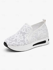 preiswerte Damen-Sneaker-Beige Slip-On-Plateau-Sneaker aus Spitzennetz für Damen mit Luftpolstersohle – stylische und bequeme Freizeitschuhe für den Alltag
