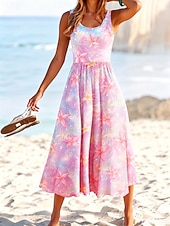  Dames Halflange jurk Zonnejurk A lijn jurk Vakantie Casual Strandstijl Strand Afspraakje Normale pasvorm Grafisch Geometrisch Mouwloos U-hals blauw Blozend Roze Oranje Zomer Lente