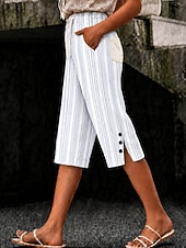 cheap Hot Shorts-Women's Cotton Linen Shorts Capri Pants Leggings Cropped Pants Vacation Vintage coastal grandma style Knee Length Mid Waist Floral Graphic Abstract Print Striped Comfort Inelastic Daily Outdoor