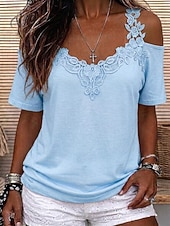  Women's Lace Tops Patchwork Plain Vintage Stylish Sexy Short Sleeve V Neck Regular Tops Casual Daily Going out White Black Pink Sky Blue Fall Winter