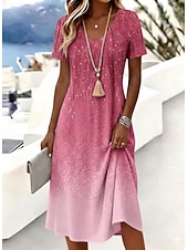 voordelige Kunst &amp; Design Jurken-Dames Halflange jurk T shirt jurk A lijn jurk Vakantie Casual Boho Strand Ruim Passend Ombre Grafisch Abstract Korte mouw V-hals Blozend Roze Paars Oranje Groen Zomer Lente