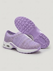 ieftine Adidași de Damă-Teniși sport slip-on pentru femei, tricotați cu strasuri mov – pantofi sport respirabili cu pernă de aer și talpă ușoară care absoarbe șocurile, pentru călătorii, fitness și confort de zi cu zi