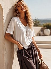  Женская элегантная футболка из 50% льна, топы для выхода в свет, летние топы, однотонные элегантные модные сексуальные короткие рукава, U-образный вырез, обычные топы, повседневные, пляжные,