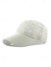 baratos Chapéus Femininos-Boné de beisebol feminino de crochê, chapéu de verão respirável em malha de poliéster, boné de renda ajustável, chapéu leve com proteção solar para viagens, caminhadas, jardinagem e uso casual ao ar