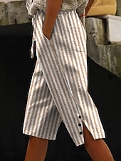  Damen Shorts aus Baumwollleinen Caprihose Weites Bein Chinos Urlaub Vintage Küsten-Oma-Stil Wadenlang Mittlere Taille Grafik Gestreift Abstrakt Druck Komfort Bequem Unelastisch Täglich Outdoor Urlaub
