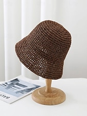 abordables Chapeaux pour femmes-Bob bohème en paille pour femme, chapeau de soleil d'été tissé, casquette de pêcheur légère de plage disponible en plusieurs couleurs, chapeau de voyage pour les vacances