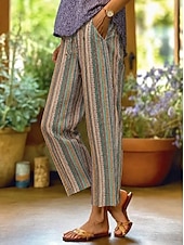  Damen Hose in Leinenoptik Weites Bein Freizeithose Sommerhose Urlaub Mode Streetwear Volle Länge Mittlere Taille Blumen Grafik Tasche Elastischer Bund Druck Bequem Komfort Atmungsaktivität Unelastisch