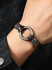 billige Menns smykker-Herrearmbånd i ekte skinn i svart brunt, vintage minimalistisk legeringsringarmbånd for menn, uformelt retro armbåndssmykke til daglig bruk, reise og gave