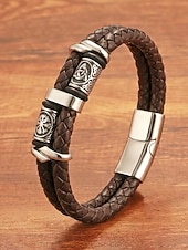 economico Gioielli da uomo-Bracciale da uomo vichingo intrecciato in similpelle e lega, bracciale con rune nordiche multicolore per abbigliamento casual, stile biker, moda outdoor, regalo per lui