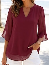economico Bluse Semplici-Per donna Top in chiffon Vacanza Vintage Quotidiano Scollo a V Top lunghi Casuale Nero Rosa Vino Blu marino Blu Reale Estate Primavera